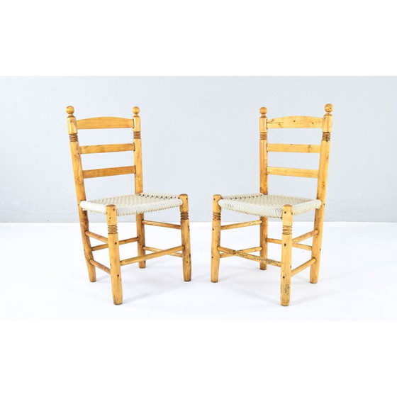 Image 1 of Pair of vintage low chairs in wood and rope