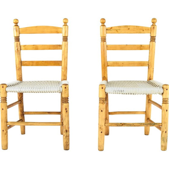 Image 1 of Pair of vintage low chairs in wood and rope