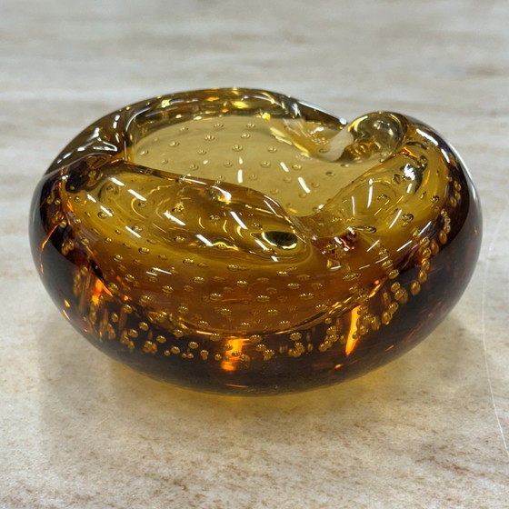 Image 1 of Murano Bullicante Glass Ashtray In Ochre Yellow