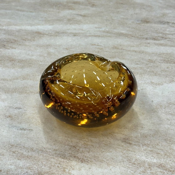 Image 1 of Murano Bullicante Glass Ashtray In Ochre Yellow