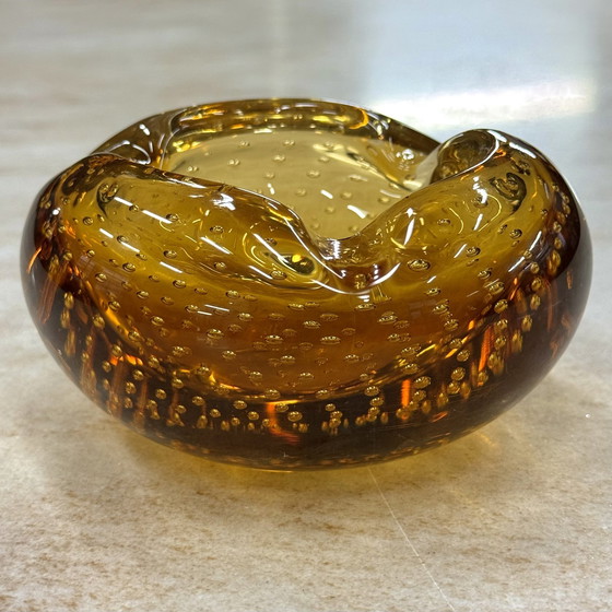 Image 1 of Murano Bullicante Glass Ashtray In Ochre Yellow