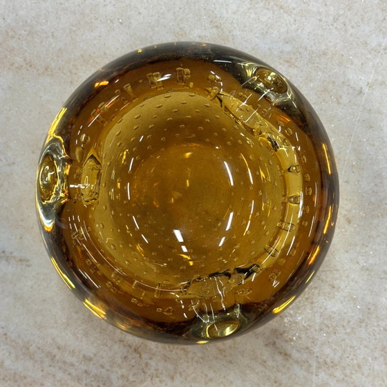 Image 1 of Murano Bullicante Glass Ashtray In Ochre Yellow