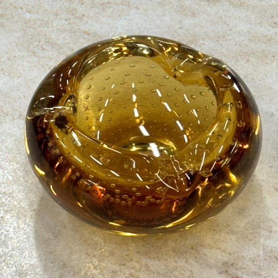 Image 1 of Murano Bullicante Glass Ashtray In Ochre Yellow