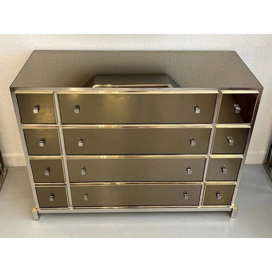 Image 1 of Vintage chrome and brass chest of drawers by Michel Pignères, France 1970