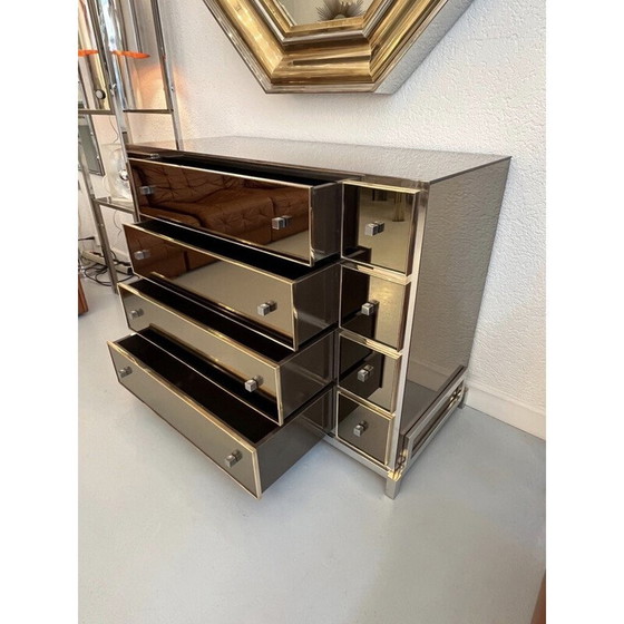 Image 1 of Vintage chrome and brass chest of drawers by Michel Pignères, France 1970