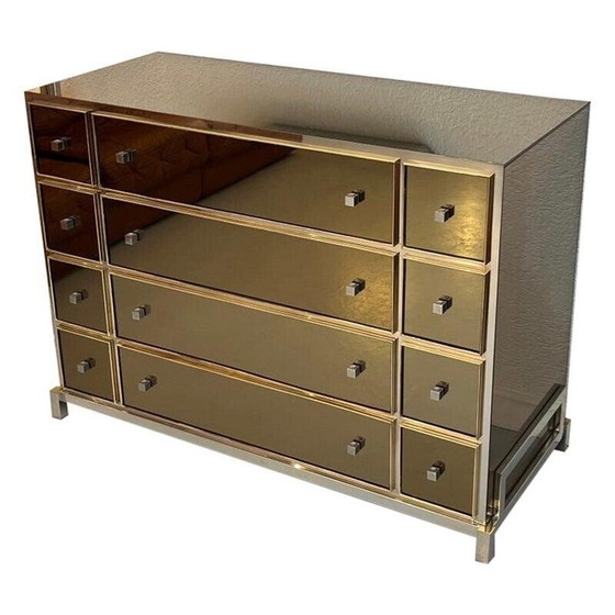 Image 1 of Vintage chrome and brass chest of drawers by Michel Pignères, France 1970