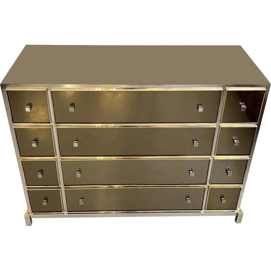 Image 1 of Vintage chrome and brass chest of drawers by Michel Pignères, France 1970