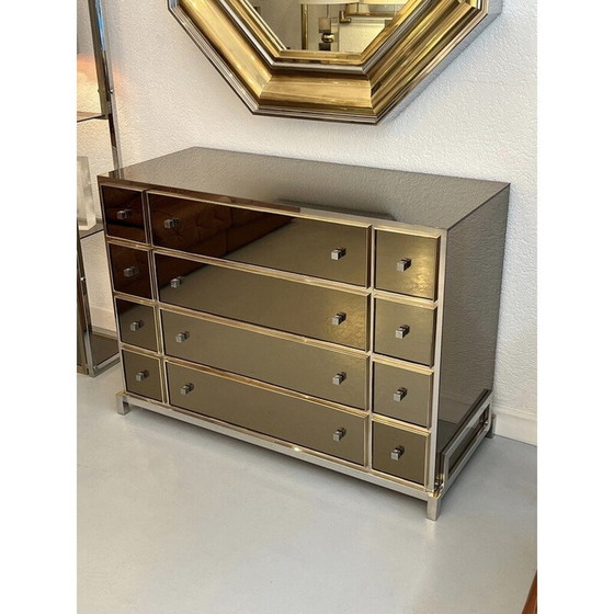 Image 1 of Vintage chrome and brass chest of drawers by Michel Pignères, France 1970