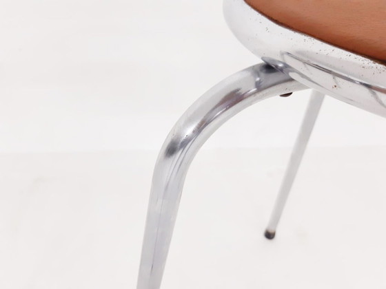 Image 1 of Set of 3 chrome stools with cognac leather seating, 1960's