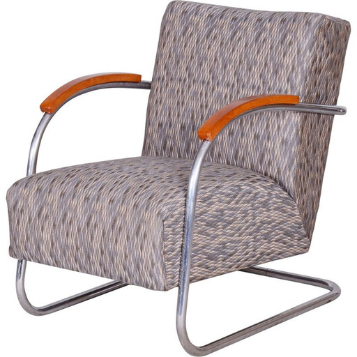 Vintage Bauhaus armchair in chrome steel and beech for Mücke-Melder, Czechoslovakia 1930