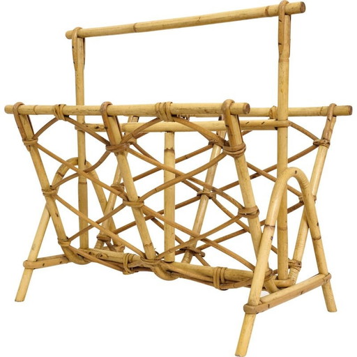 Vintage rattan magazine rack, 1970