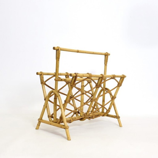Vintage rattan magazine rack, 1970