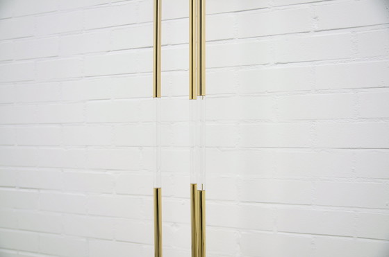 Image 1 of brass, plexiglass & travertine coat rack