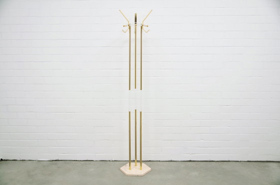 Image 1 of brass, plexiglass & travertine coat rack