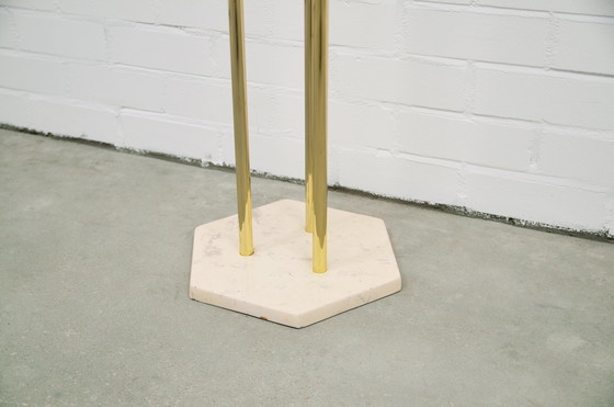 Image 1 of brass, plexiglass & travertine coat rack