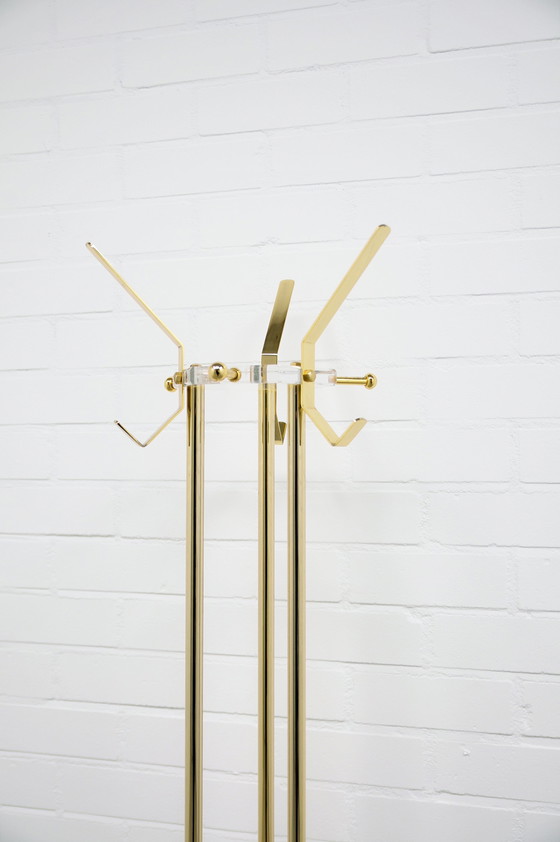 Image 1 of brass, plexiglass & travertine coat rack