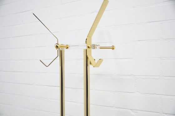 Image 1 of brass, plexiglass & travertine coat rack