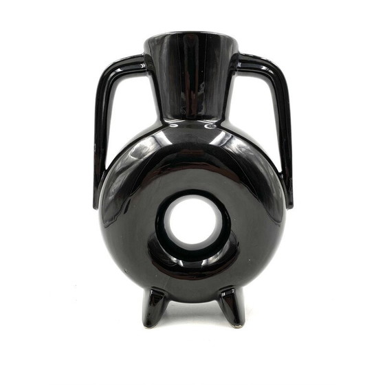 Image 1 of Vaso vintage in ceramica nera organica, Francia anni '70