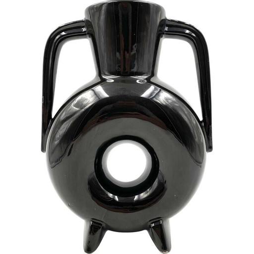 Jarrón vintage de cerámica orgánica negra, Francia, años 70