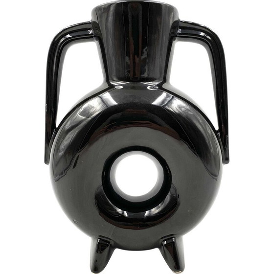 Image 1 of Vaso vintage in ceramica nera organica, Francia anni '70