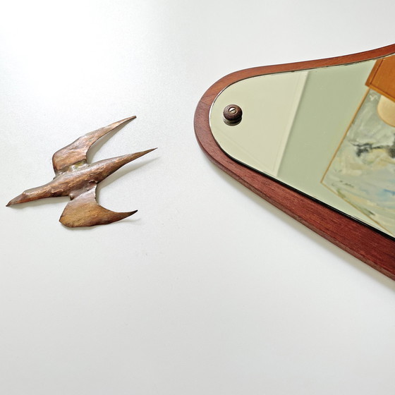 Image 1 of Espejo de teca asimétrico danés de madera de teca