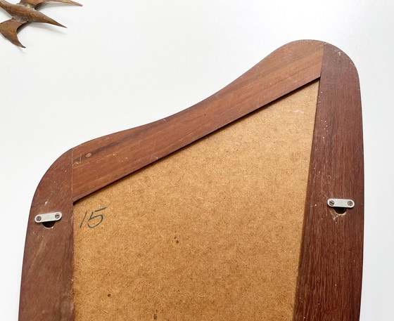 Image 1 of Espejo de teca asimétrico danés de madera de teca