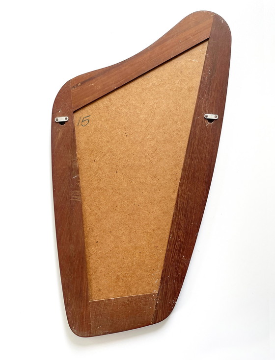 Image 1 of Espejo de teca asimétrico danés de madera de teca