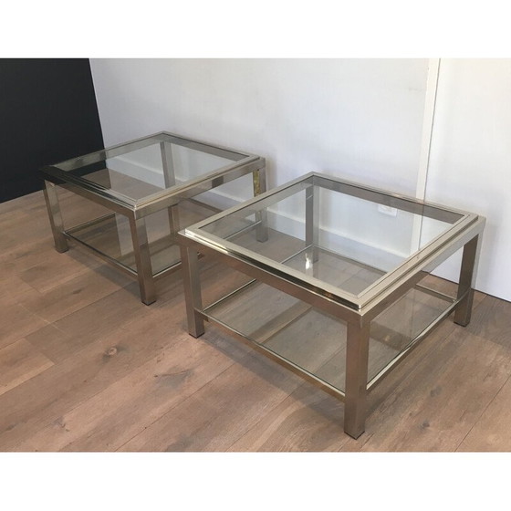Image 1 of Coppia di tavolini vintage cromati con piani in vetro, 1970