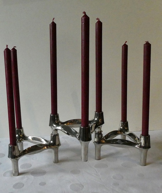 Image 1 of 3 Very Good Condition Candle Holders From Bmf, Nail, Plus 12 Matching Candles