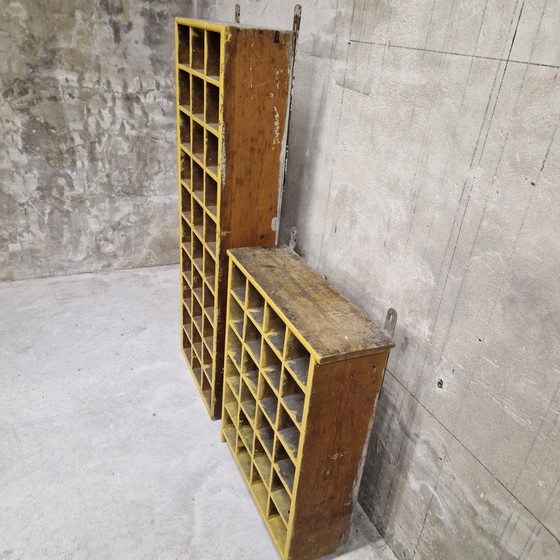 Image 1 of Set Of 2 Antique Compartment Wall Cabinet