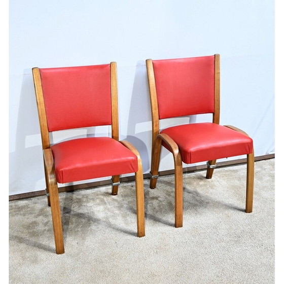 Image 1 of Pair of vintage "Bow Wood" chairs in solid ash by Hugues Steiner, France 1950