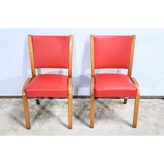 Image 1 of Pair of vintage "Bow Wood" chairs in solid ash by Hugues Steiner, France 1950