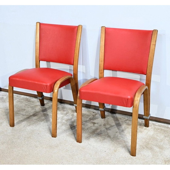 Image 1 of Pair of vintage "Bow Wood" chairs in solid ash by Hugues Steiner, France 1950
