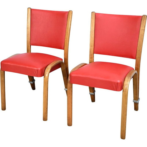 Pair of vintage "Bow Wood" chairs in solid ash by Hugues Steiner, France 1950