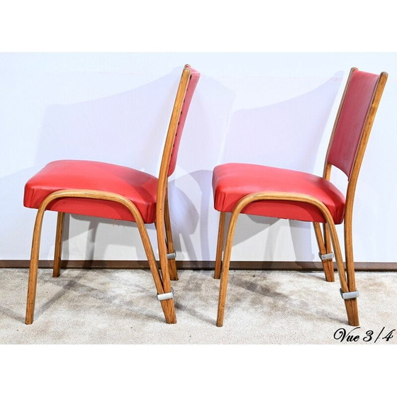 Image 1 of Pair of vintage "Bow Wood" chairs in solid ash by Hugues Steiner, France 1950