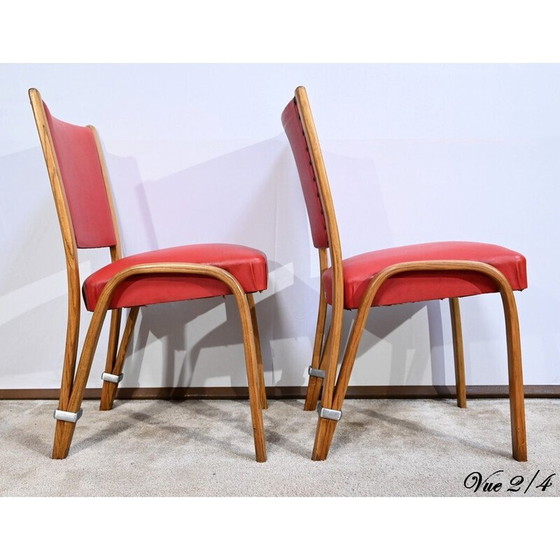 Image 1 of Pair of vintage "Bow Wood" chairs in solid ash by Hugues Steiner, France 1950