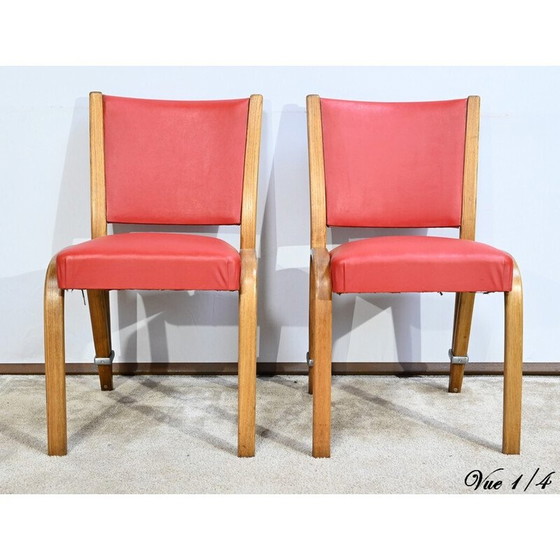 Image 1 of Pair of vintage "Bow Wood" chairs in solid ash by Hugues Steiner, France 1950