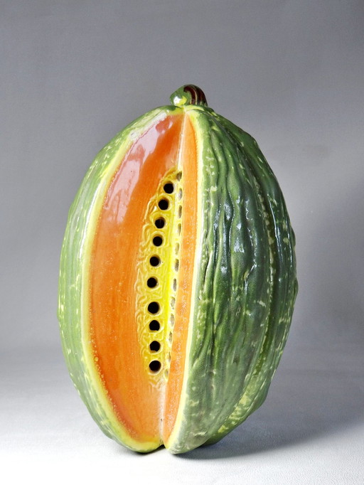 Grand trompe l'oeil melon/pastèque céramique ancien pique fleurs