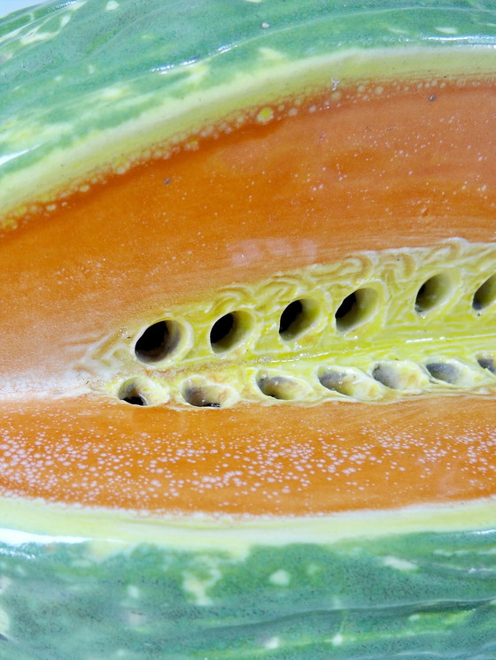 Image 1 of Grand trompe l'oeil melon/pastèque céramique ancien pique fleurs