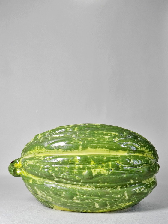 Image 1 of Grand trompe l'oeil melon/pastèque céramique ancien pique fleurs