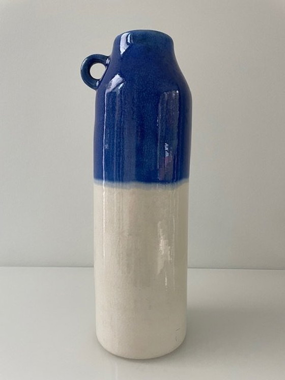 Image 1 of Jug/Vase Blue White Glazed Ceramic