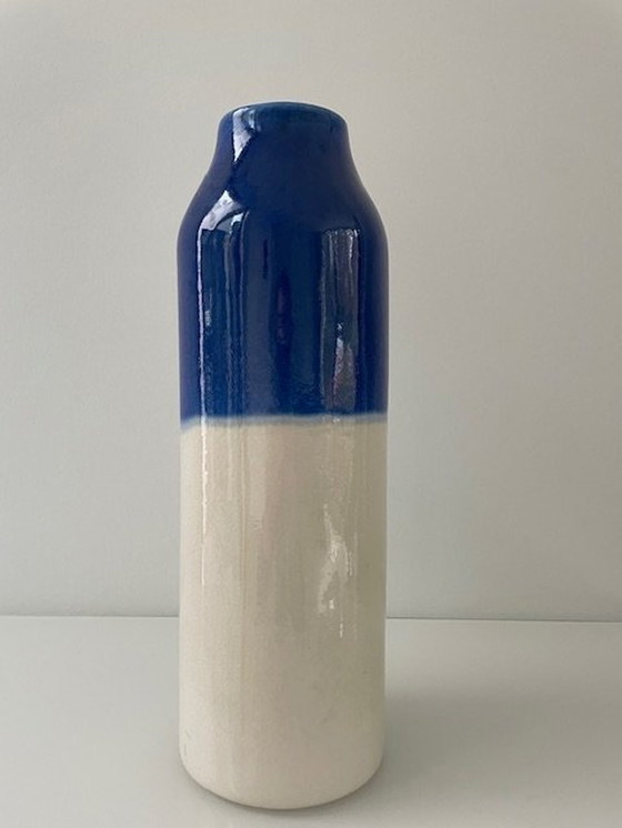 Image 1 of Jug/Vase Blue White Glazed Ceramic