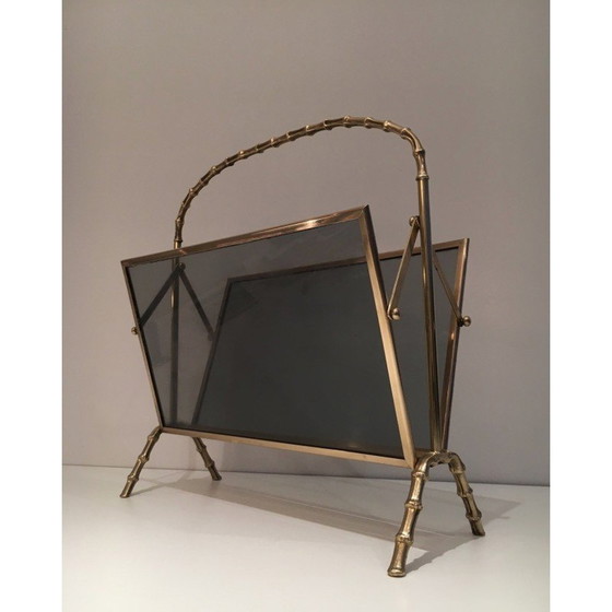 Image 1 of Vintage brass magazine rack by Maison Baguès