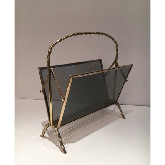 Image 1 of Vintage brass magazine rack by Maison Baguès