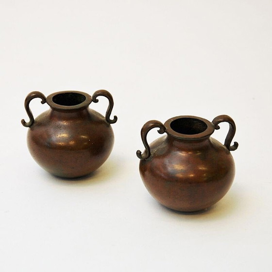 Image 1 of Pair of vintage rustic bronze urns by Sune Bäckström, Sweden 1930