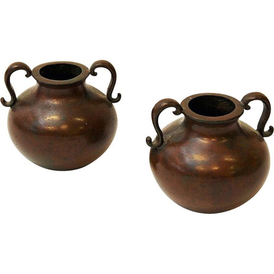 Image 1 of Pair of vintage rustic bronze urns by Sune Bäckström, Sweden 1930