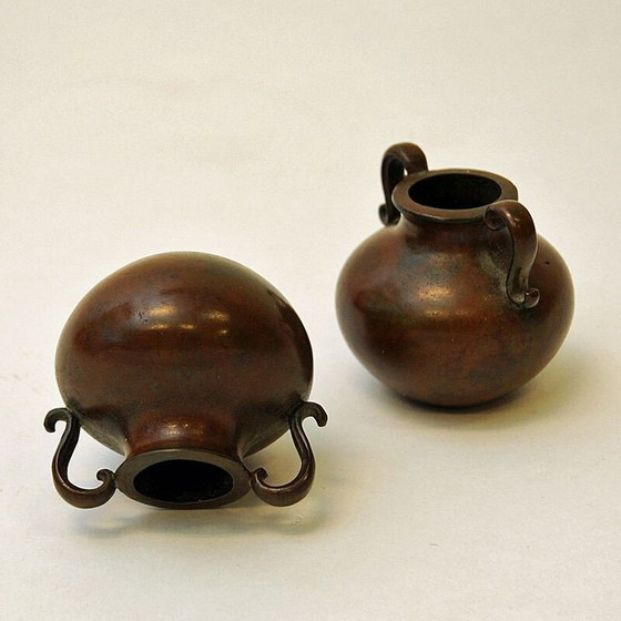 Image 1 of Pair of vintage rustic bronze urns by Sune Bäckström, Sweden 1930