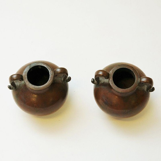 Image 1 of Pair of vintage rustic bronze urns by Sune Bäckström, Sweden 1930