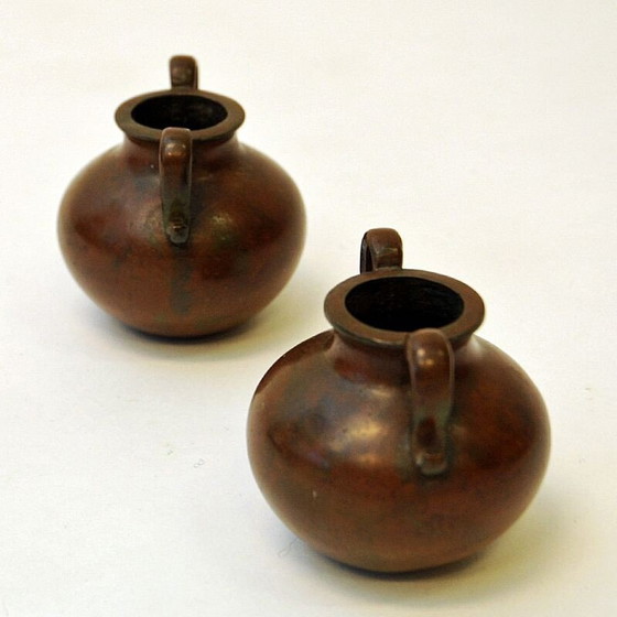 Image 1 of Pair of vintage rustic bronze urns by Sune Bäckström, Sweden 1930