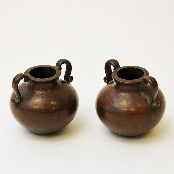 Image 1 of Pair of vintage rustic bronze urns by Sune Bäckström, Sweden 1930
